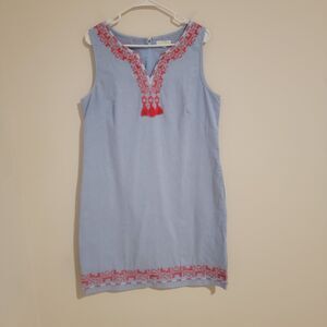 Jade Melody Tam Womens Dress Midi Size Large Embroidered Boho Sheath Chambray